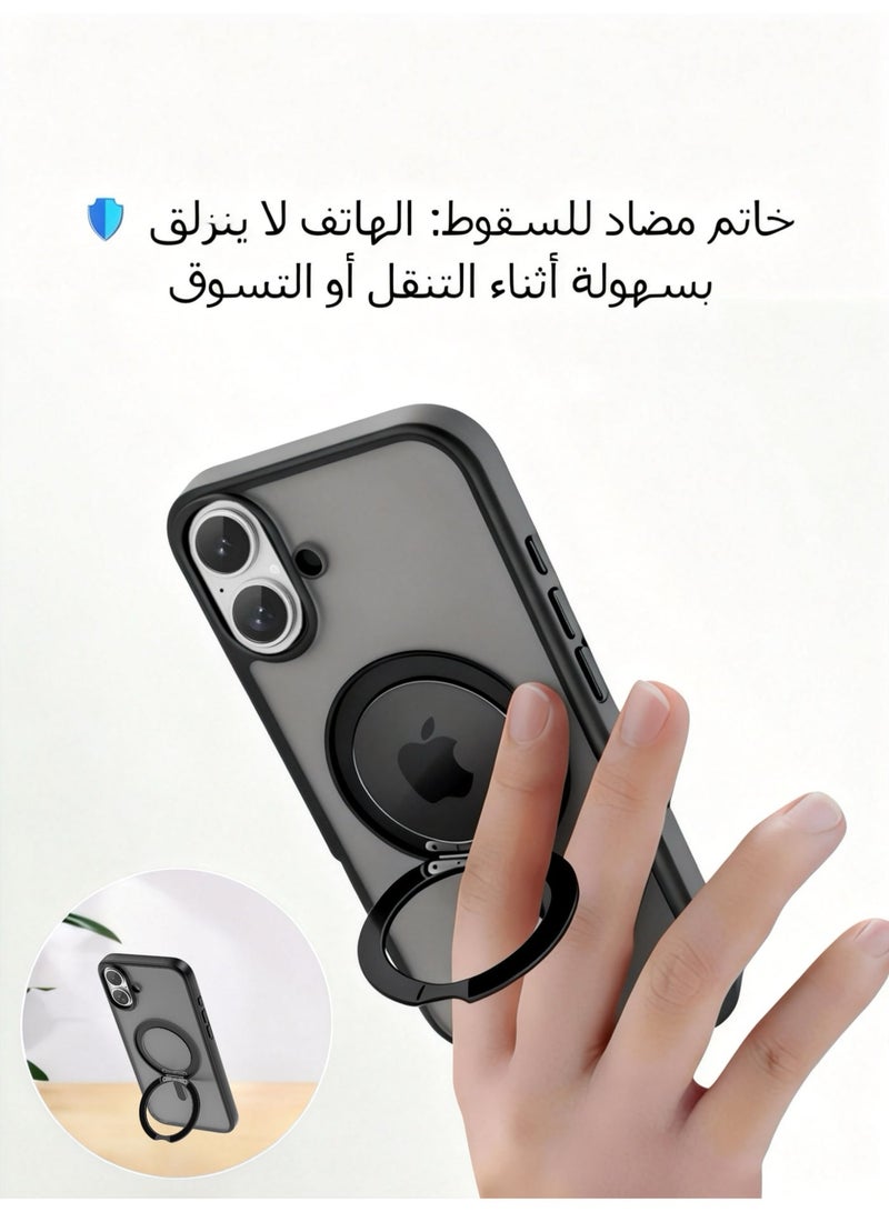 LR Nexus iPhone 17 phone case with 360-degree rotatable stand - MagSafe magnetic phone case, comes with high-definition tempered glass screen protector, Free Tempered Glass Included!(black) - Image 4